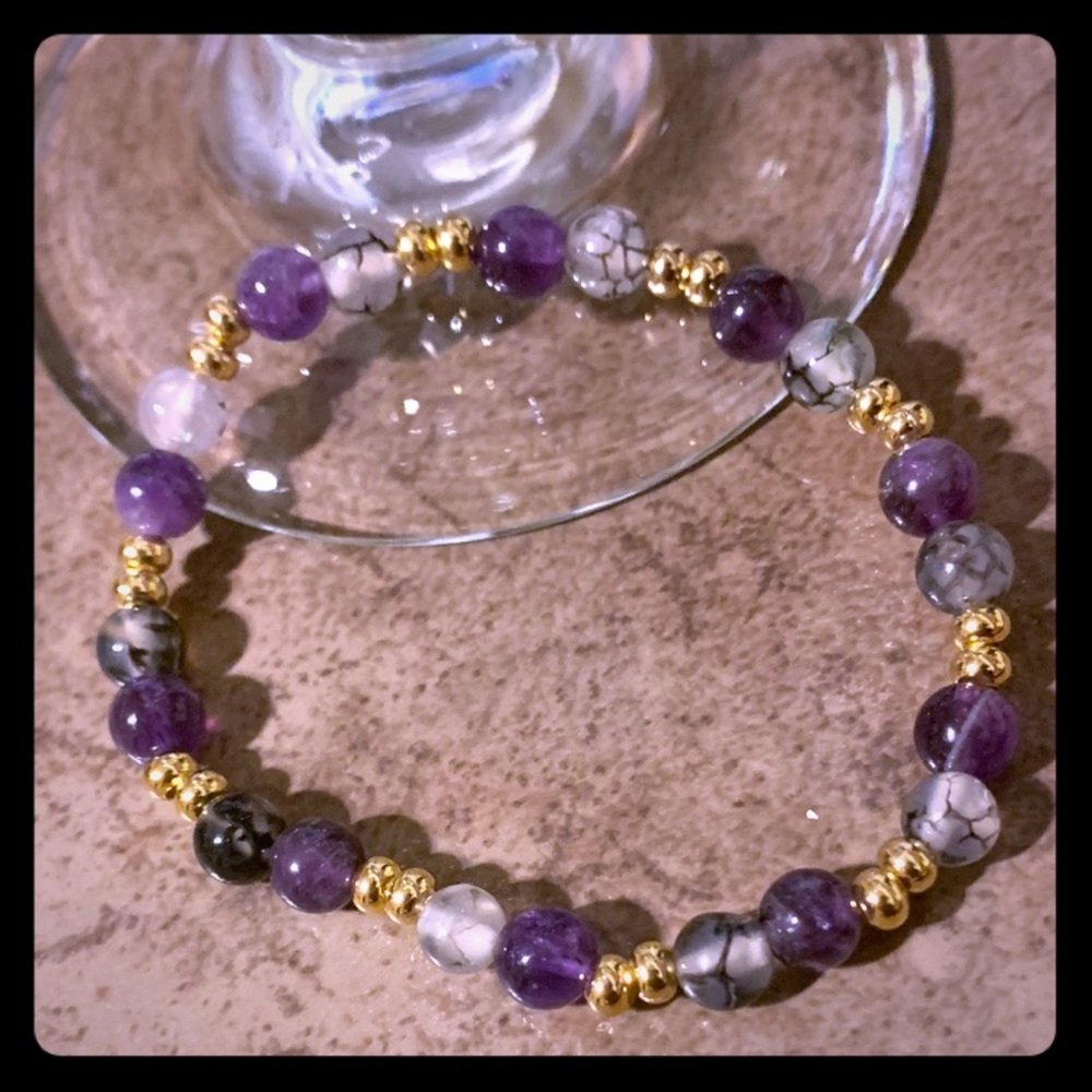 Amethyst and Dragon Vein Agate Bracelet